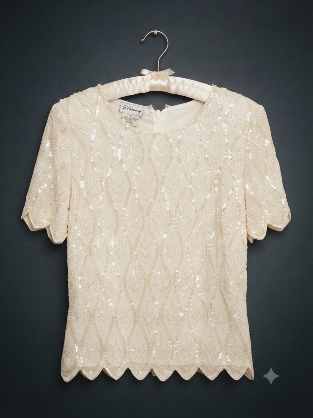 Stenay Cream Sequin Short-Sleeve Blouse